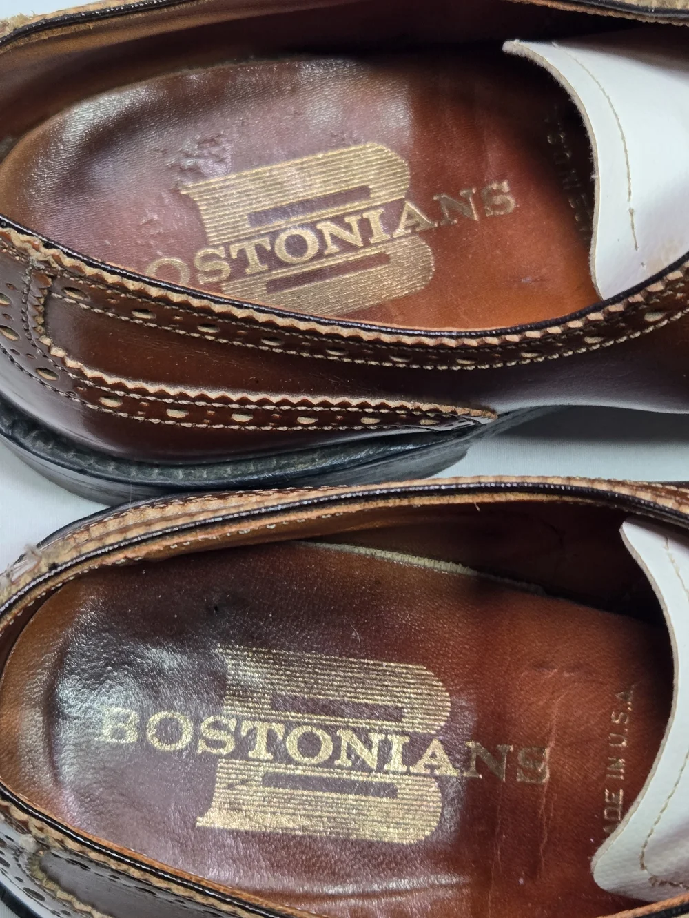 Vintage BOSTONIANS Leather Saddle Oxford Shoes Brown/White Classic Preppy
